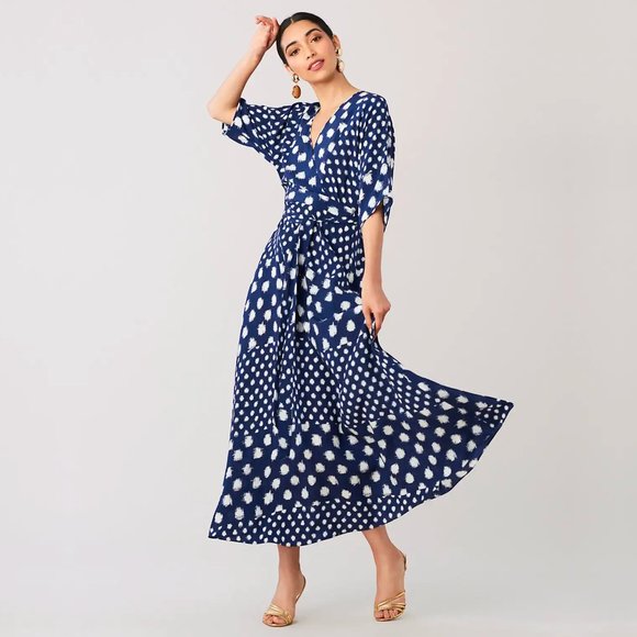 Diane Von Furstenberg Dresses & Skirts - Diane von Furstenberg Eloise Navy Blue Batik Silk Crepe De Chine Maxi Wrap Dress